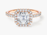 Asscher Halo Moissanite Engagement Ring with Pave Set Side Stones (1.50 CT)