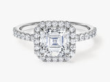 Asscher Halo Moissanite Engagement Ring with Pave Set Side Stones (1.50 CT)