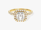 Asscher Halo Diamond Engagement Ring with Pave Set Side Stones (1.50 CT)