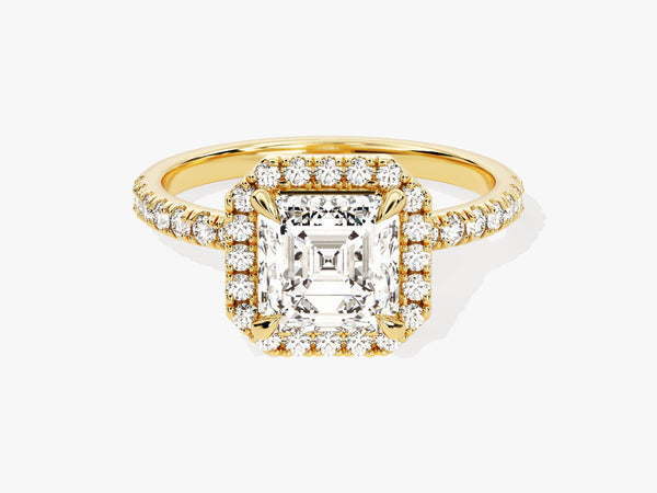 Asscher Halo Lab Grown Diamond Engagement Ring with Pave Set Side Stones (1.50 CT)