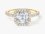 Asscher Halo Moissanite Engagement Ring with Pave Set Side Stones (1.50 CT)