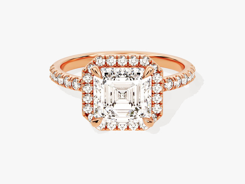 Asscher Halo Diamond Engagement Ring with Pave Set Side Stones (2.00 CT)