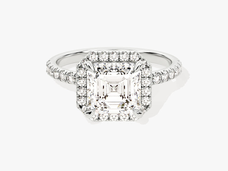 Asscher Halo Diamond Engagement Ring with Pave Set Side Stones (2.00 CT)