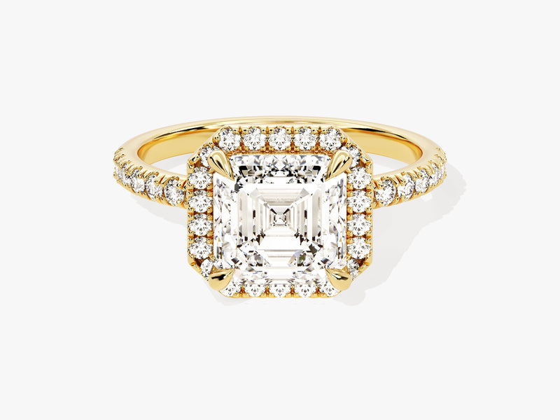 Asscher Halo Diamond Engagement Ring with Pave Set Side Stones (2.00 CT)