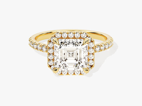 Asscher Halo Moissanite Engagement Ring with Pave Set Side Stones (2.00 CT)