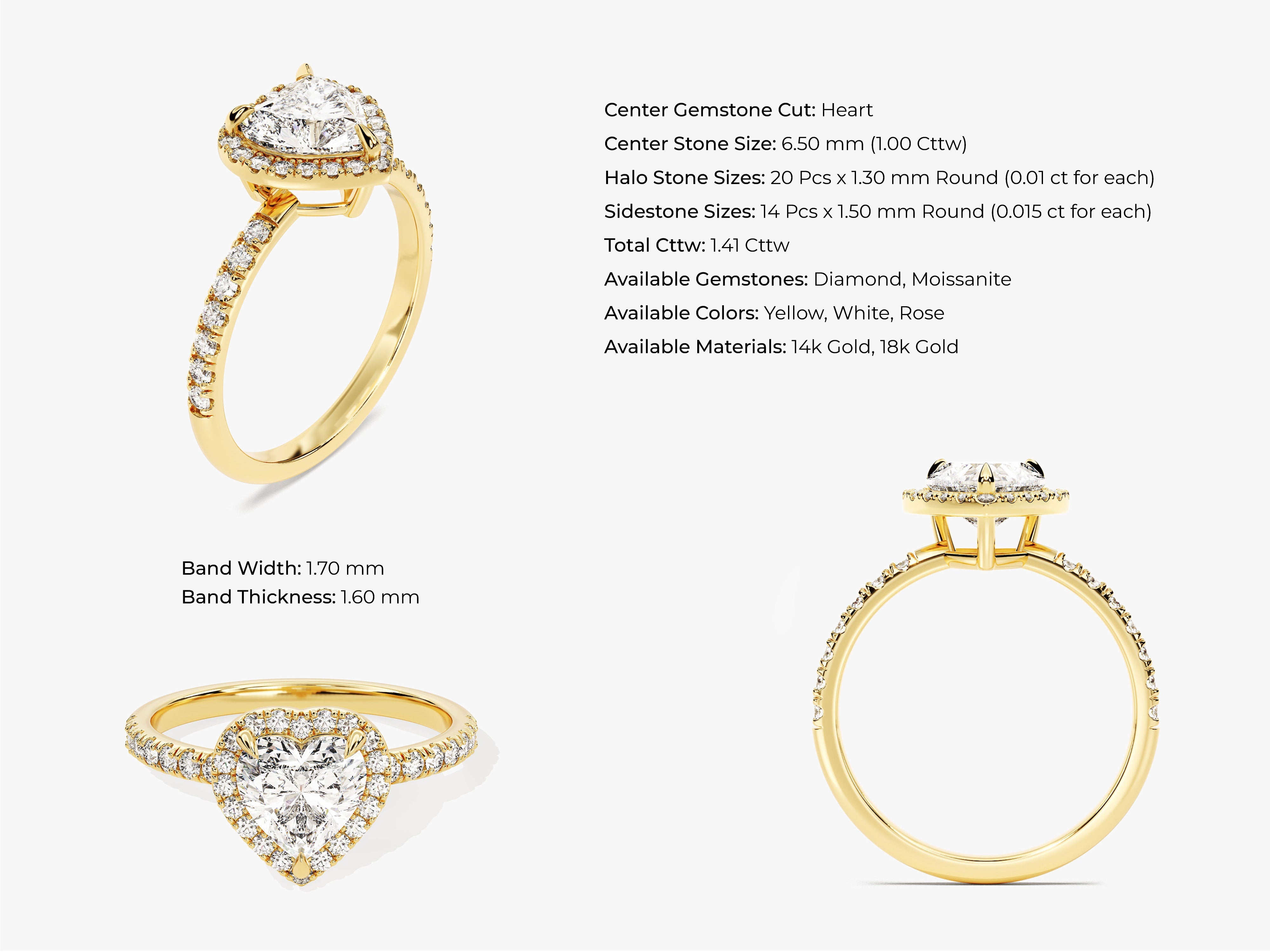 Gold heart halo diamond engagement ring