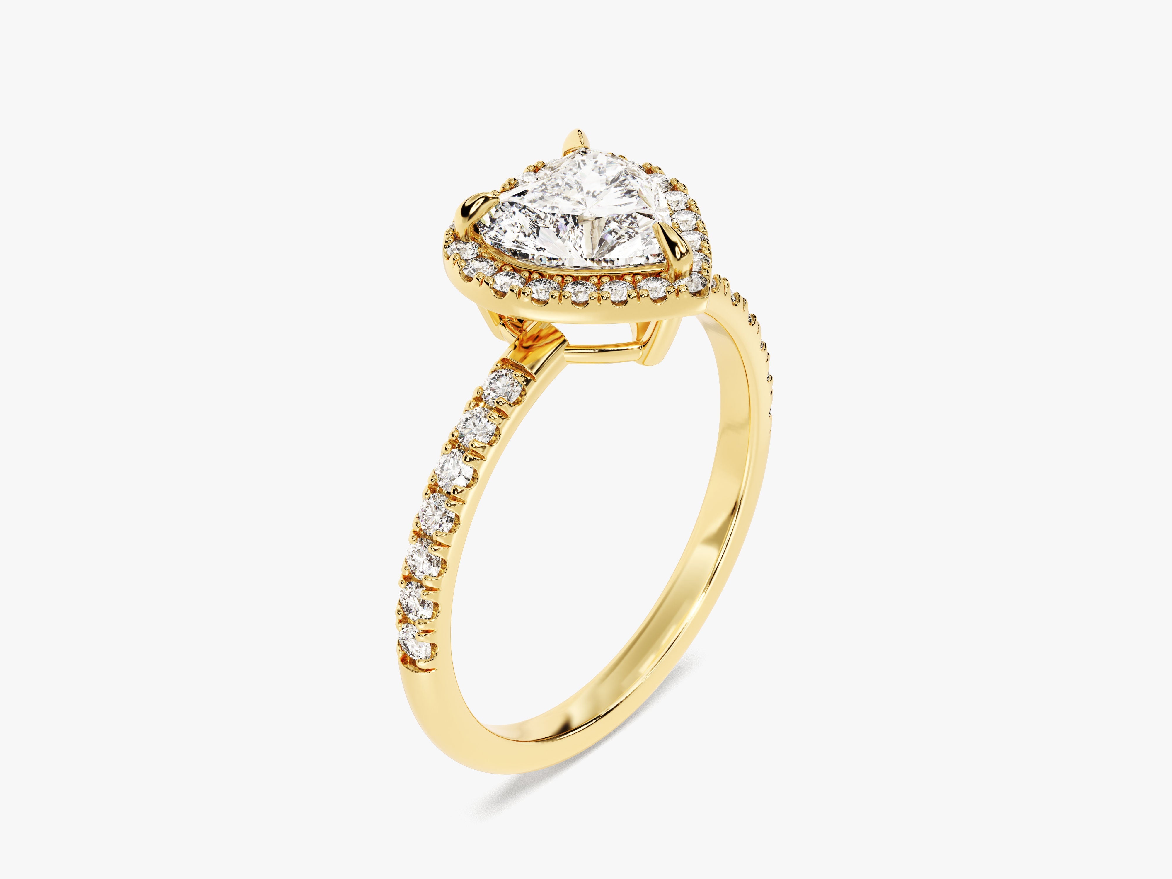 Gold heart diamond engagement ring with pave band