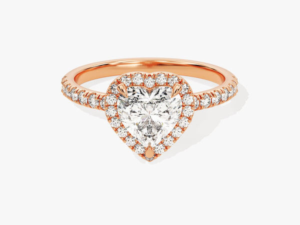 Rose gold pear-shaped diamond halo engagement ring
