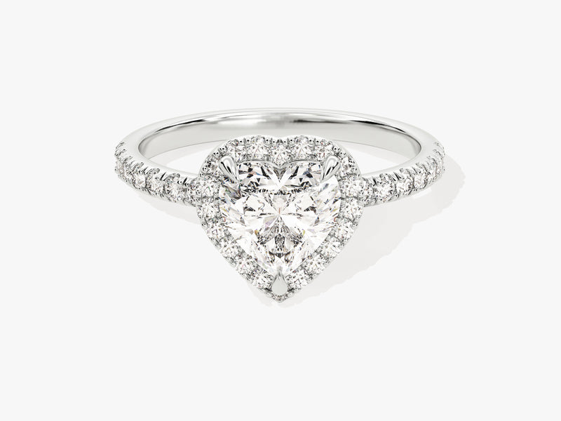 Heart Halo Moissanite Engagement Ring with Pave Set Side Stones (1.00 CT)