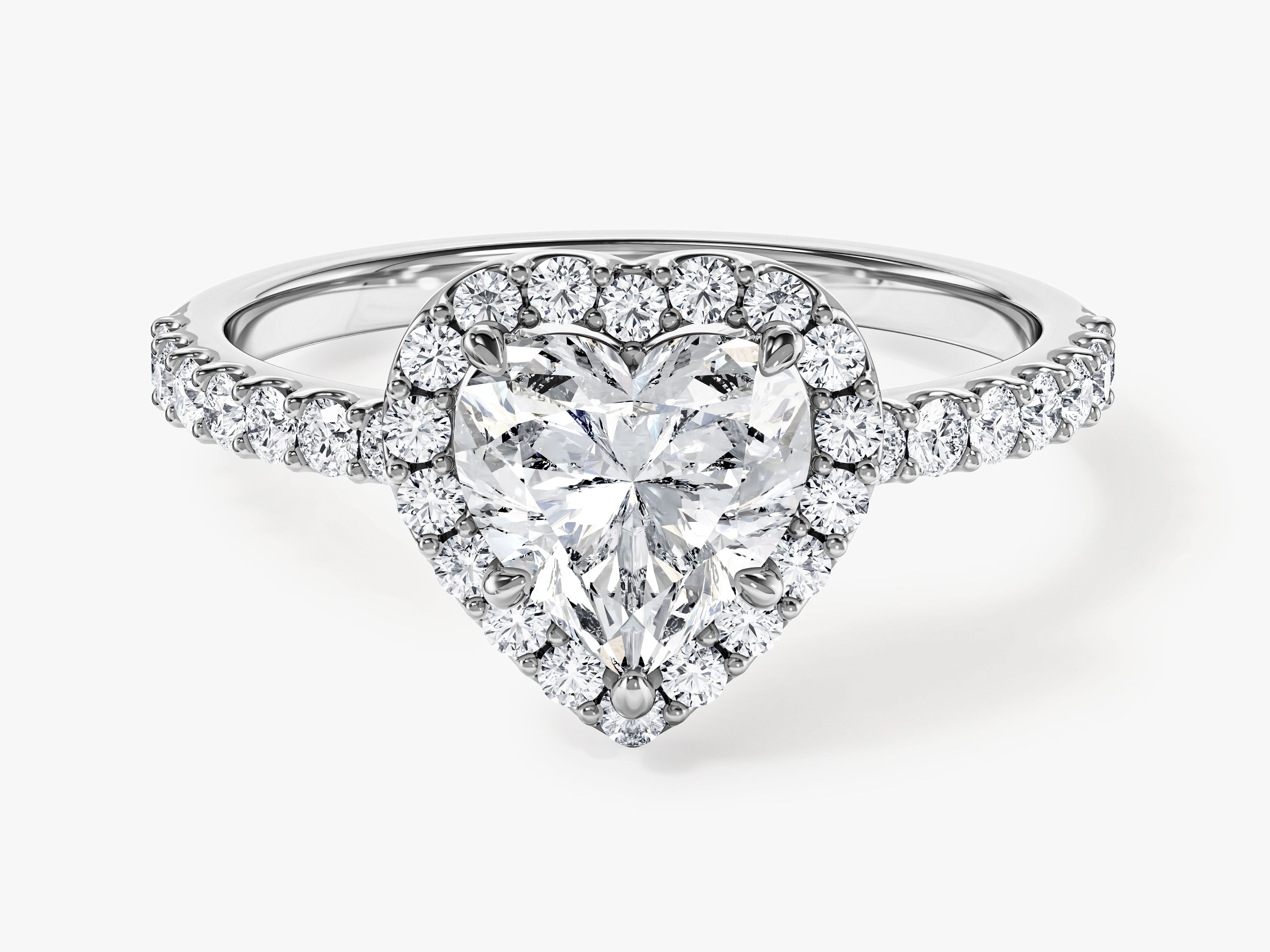 Heart Halo Moissanite Engagement Ring with Pave Set Side Stones (1.00 CT)