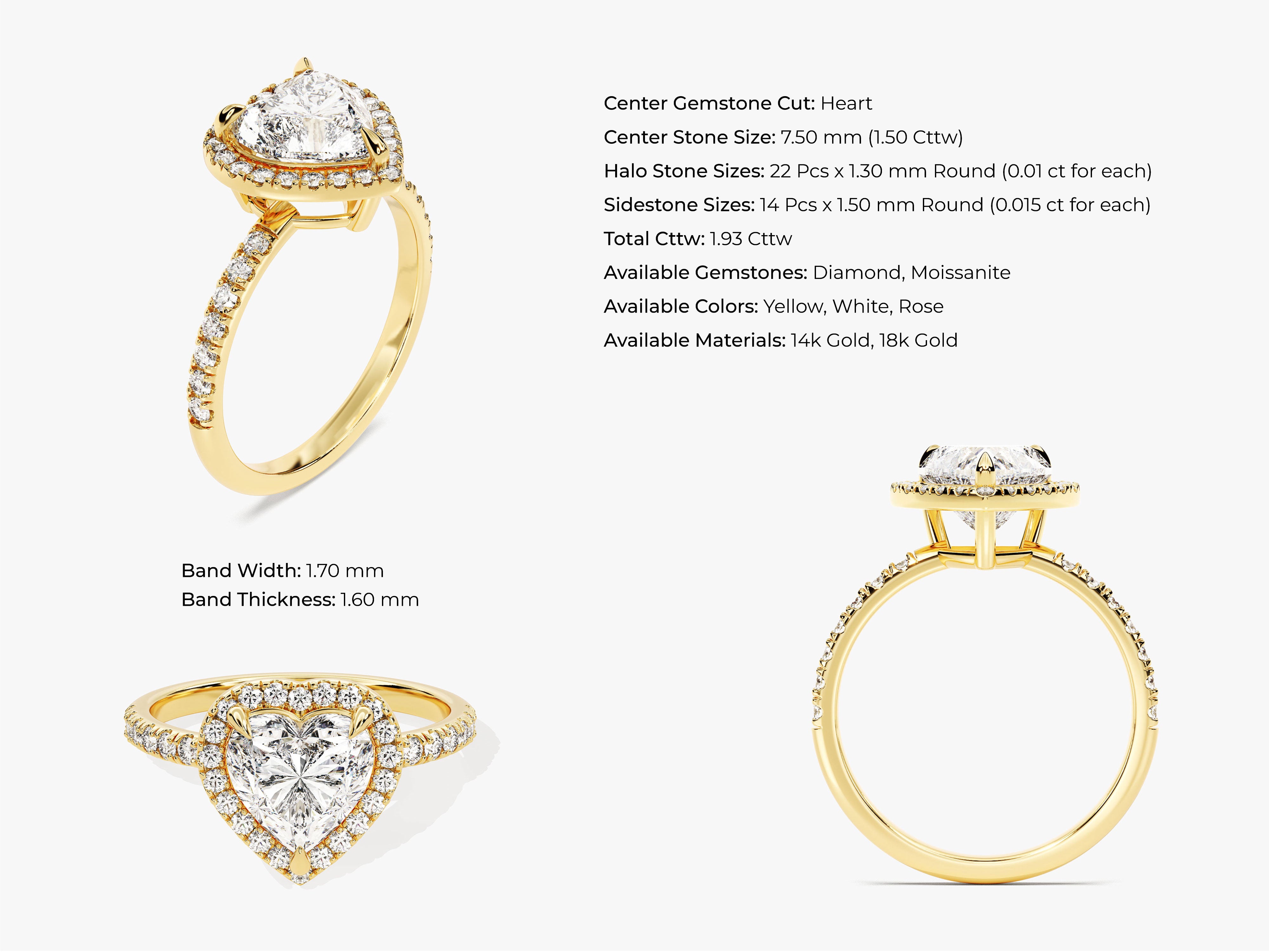 Gold heart halo ring with diamonds