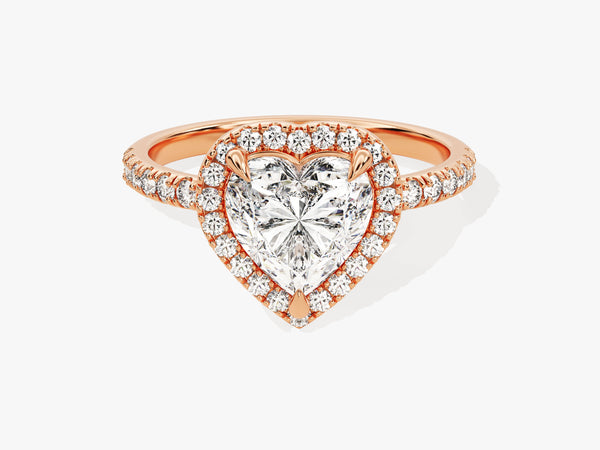 Rose gold heart diamond halo engagement ring
