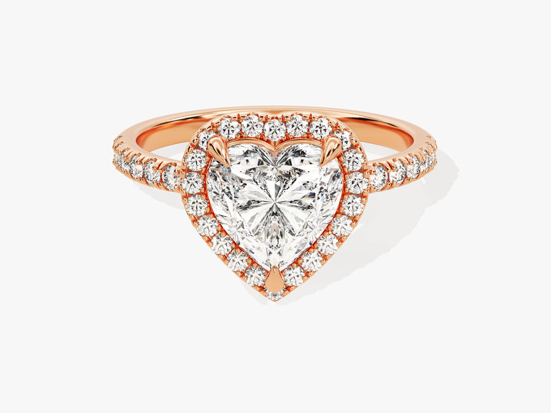 Heart Halo Moissanite Engagement Ring with Pave Set Side Stones (1.50 CT)