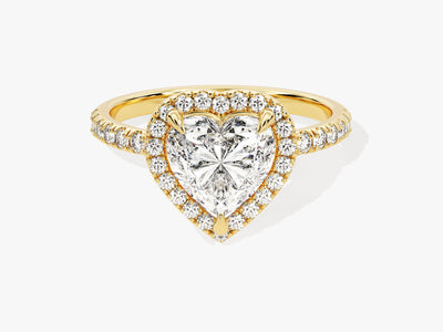 Heart Halo Diamond Engagement Ring with Pave Set Side Stones (1.50 CT)