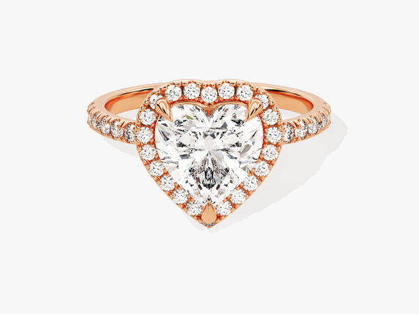 Rose gold heart diamond halo engagement ring