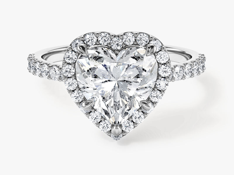 Heart Halo Moissanite Engagement Ring with Pave Set Side Stones (2.00 CT)