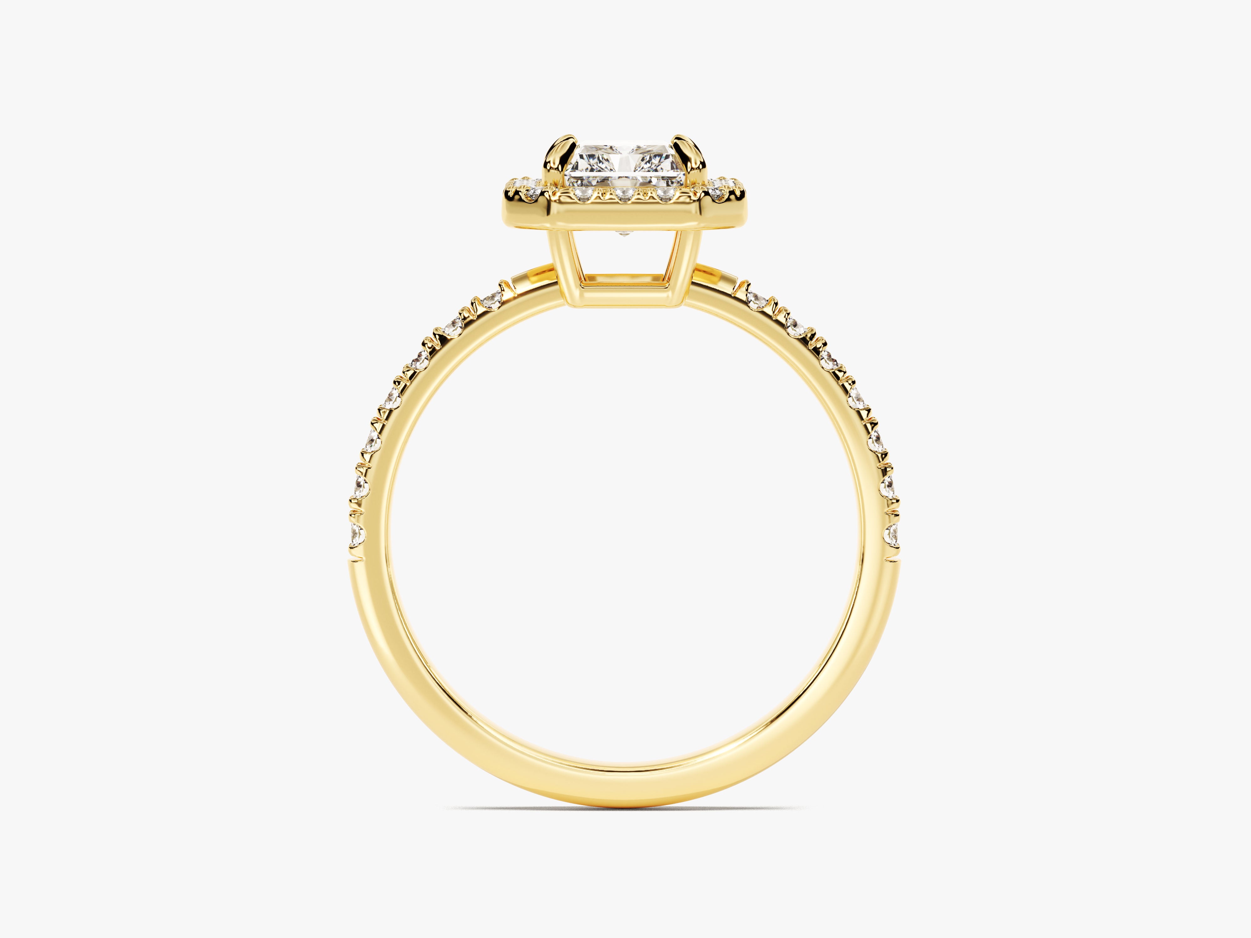 Radiant Halo Moissanite Engagement Ring with Pave Set Side Stones (1.00 CT)