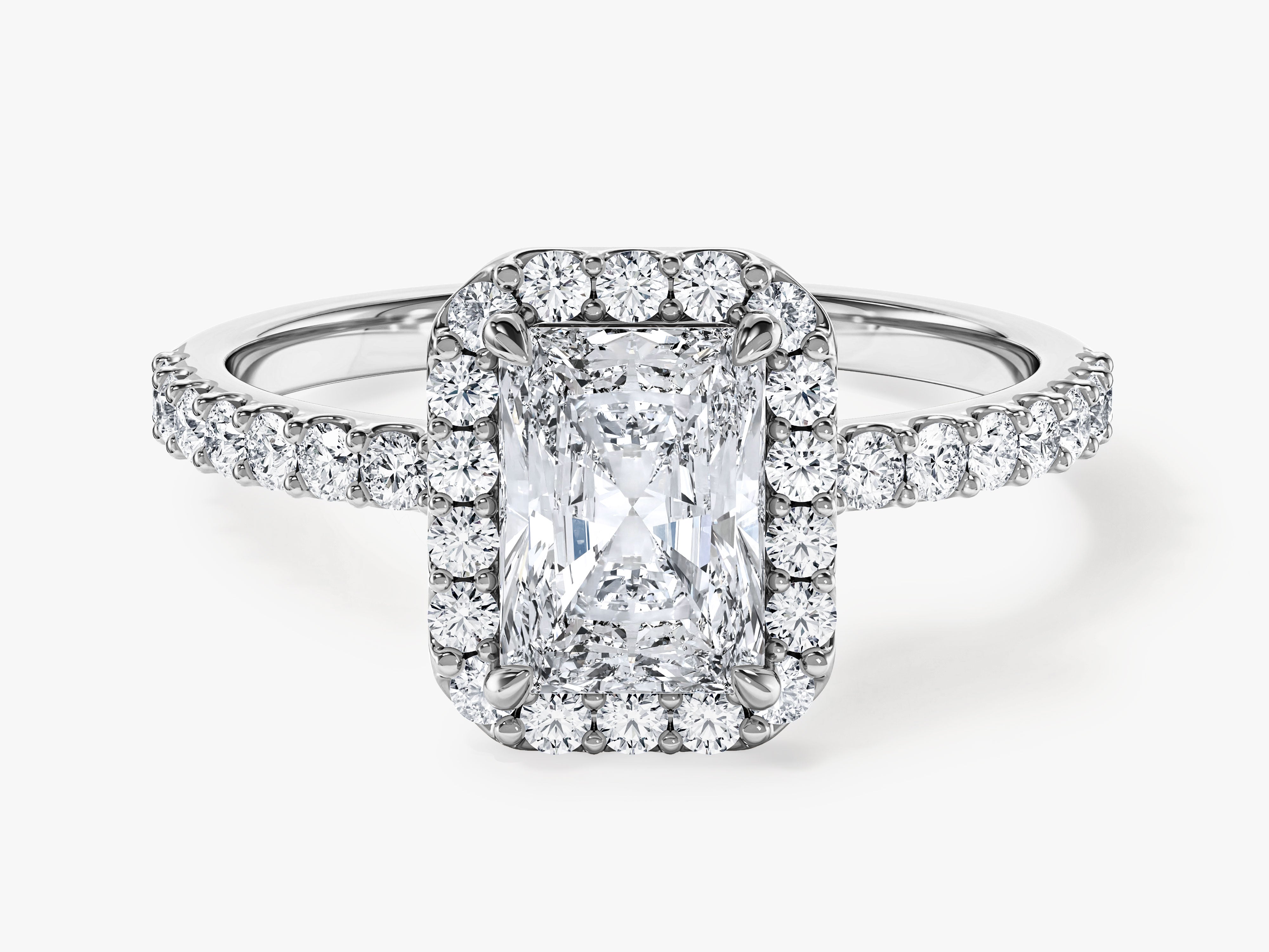Radiant Halo Moissanite Engagement Ring with Pave Set Side Stones (1.00 CT)