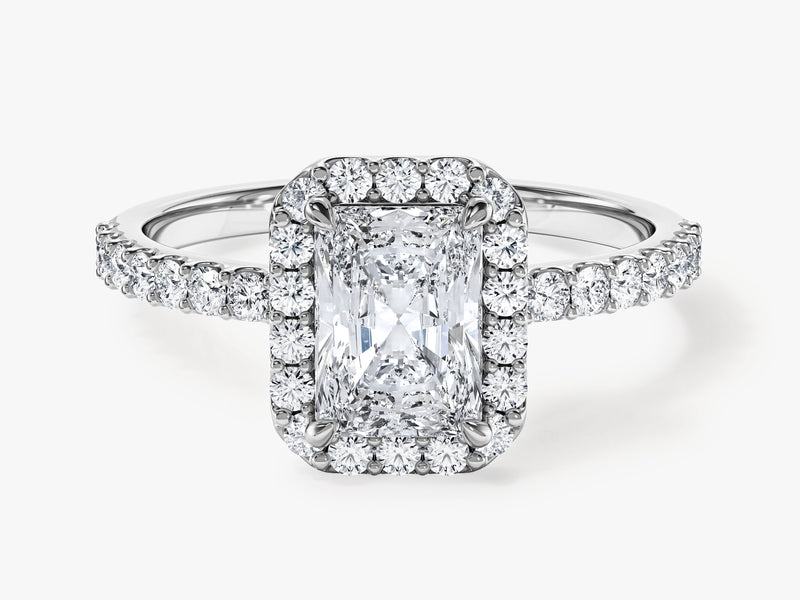 Radiant Halo Moissanite Engagement Ring with Pave Set Side Stones (1.00 CT)