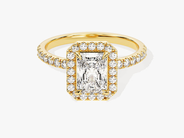 Radiant Halo Diamond Engagement Ring with Pave Set Side Stones (1.00 CT)