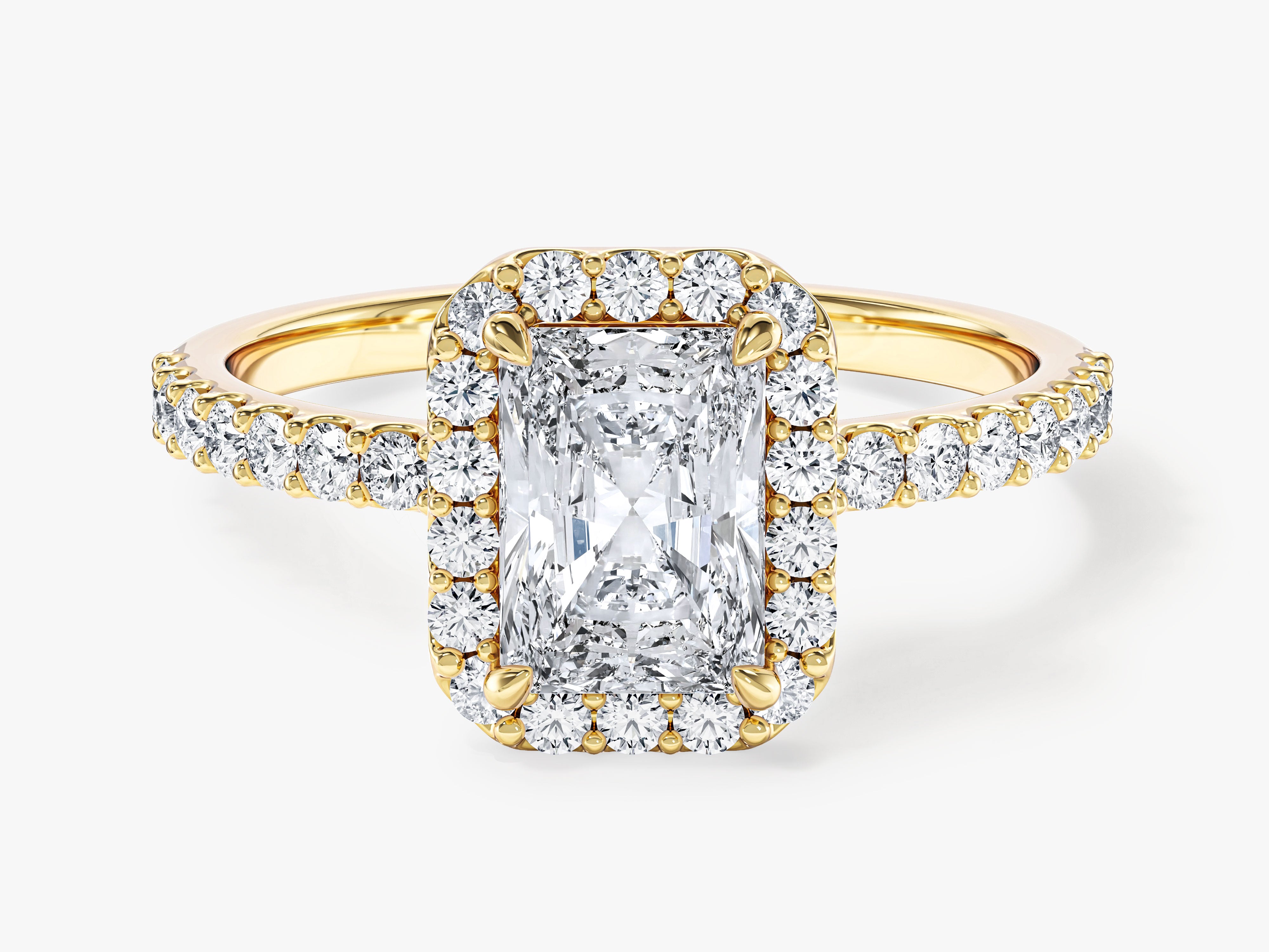Radiant Halo Lab Grown Diamond Engagement Ring with Pave Set Side Stones (1.00 CT)