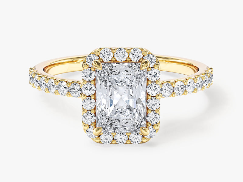 Radiant Halo Lab Grown Diamond Engagement Ring with Pave Set Side Stones (1.00 CT)