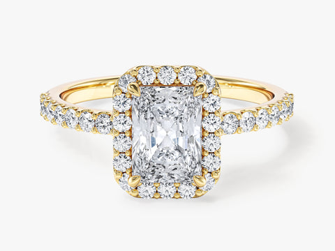 Radiant Halo Moissanite Engagement Ring with Pave Set Side Stones (1.00 CT)