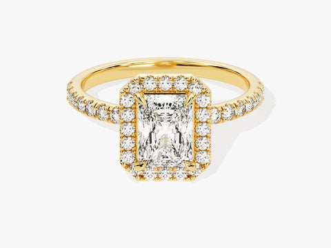 Radiant Halo Moissanite Engagement Ring with Pave Set Side Stones (1.00 CT)