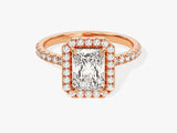 Radiant Halo Moissanite Engagement Ring with Pave Set Side Stones (1.50 CT)