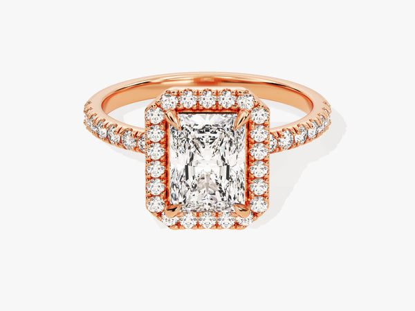 Radiant Halo Moissanite Engagement Ring with Pave Set Side Stones (1.50 CT)