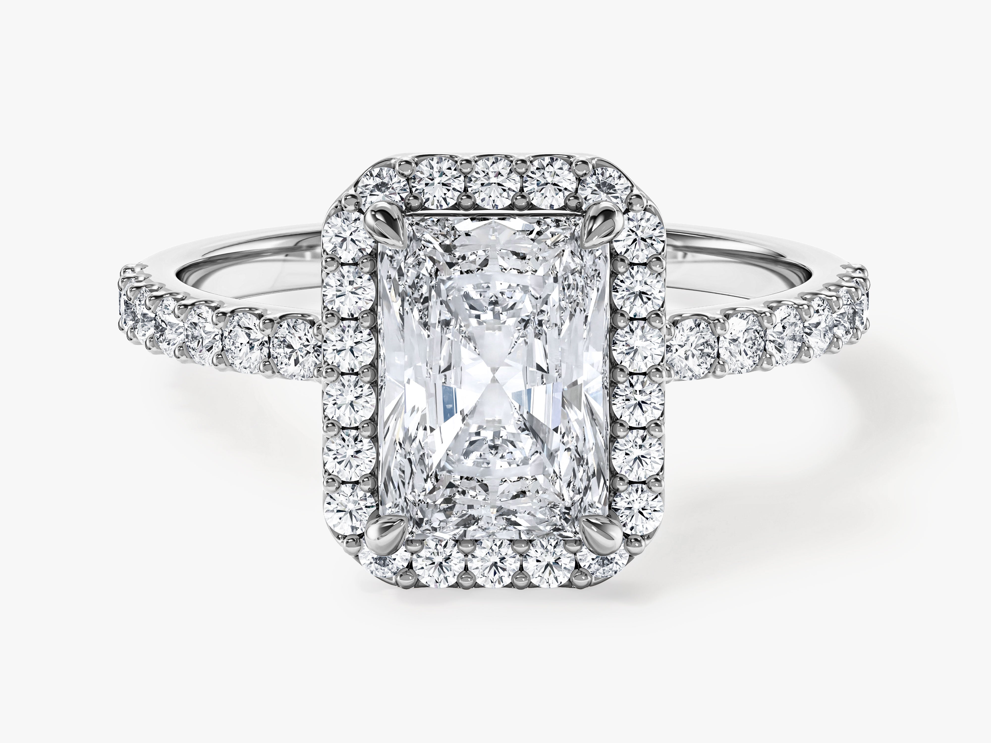 Radiant Halo Moissanite Engagement Ring with Pave Set Side Stones (1.50 CT)