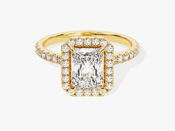 Radiant Halo Diamond Engagement Ring with Pave Set Side Stones (1.50 CT)