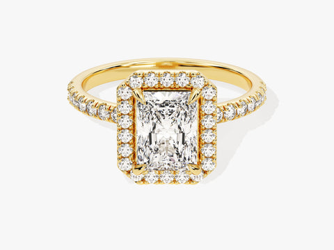 Radiant Halo Moissanite Engagement Ring with Pave Set Side Stones (1.50 CT)