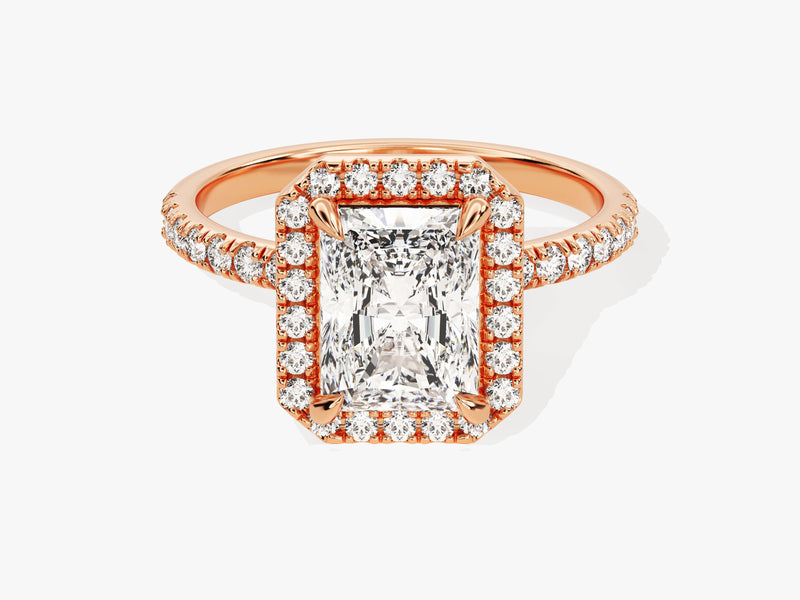 Radiant Halo Lab Grown Diamond Engagement Ring with Pave Set Side Stones (2.00 CT)