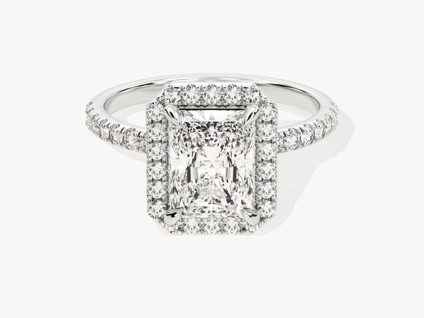 Radiant Halo Moissanite Engagement Ring with Pave Set Side Stones (2.00 CT)