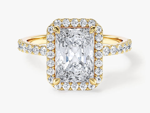 Radiant Halo Moissanite Engagement Ring with Pave Set Side Stones (2.00 CT)