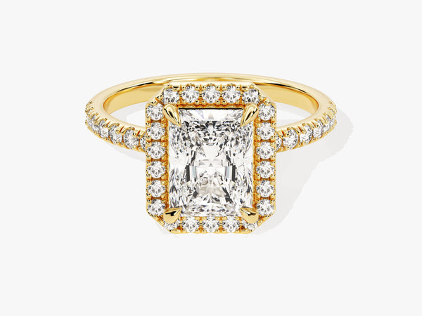 Radiant Halo Diamond Engagement Ring with Pave Set Side Stones (2.00 CT)