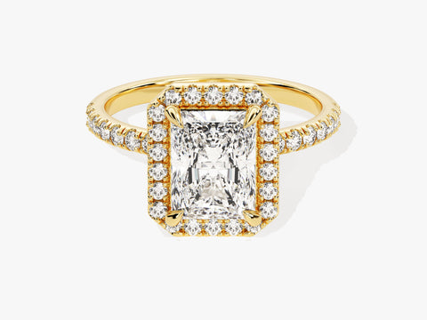 Radiant Halo Moissanite Engagement Ring with Pave Set Side Stones (2.00 CT)