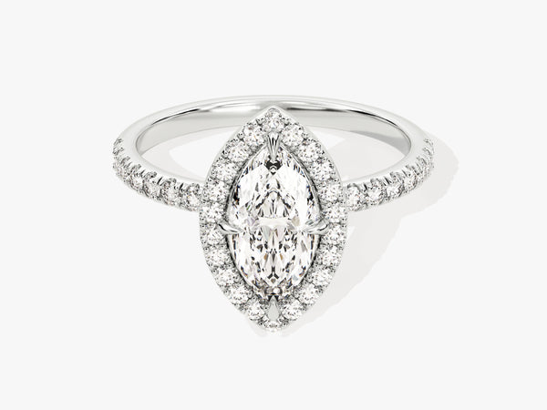 Marquise Halo Moissanite Engagement Ring with Pave Set Side Stones (1.00 CT)