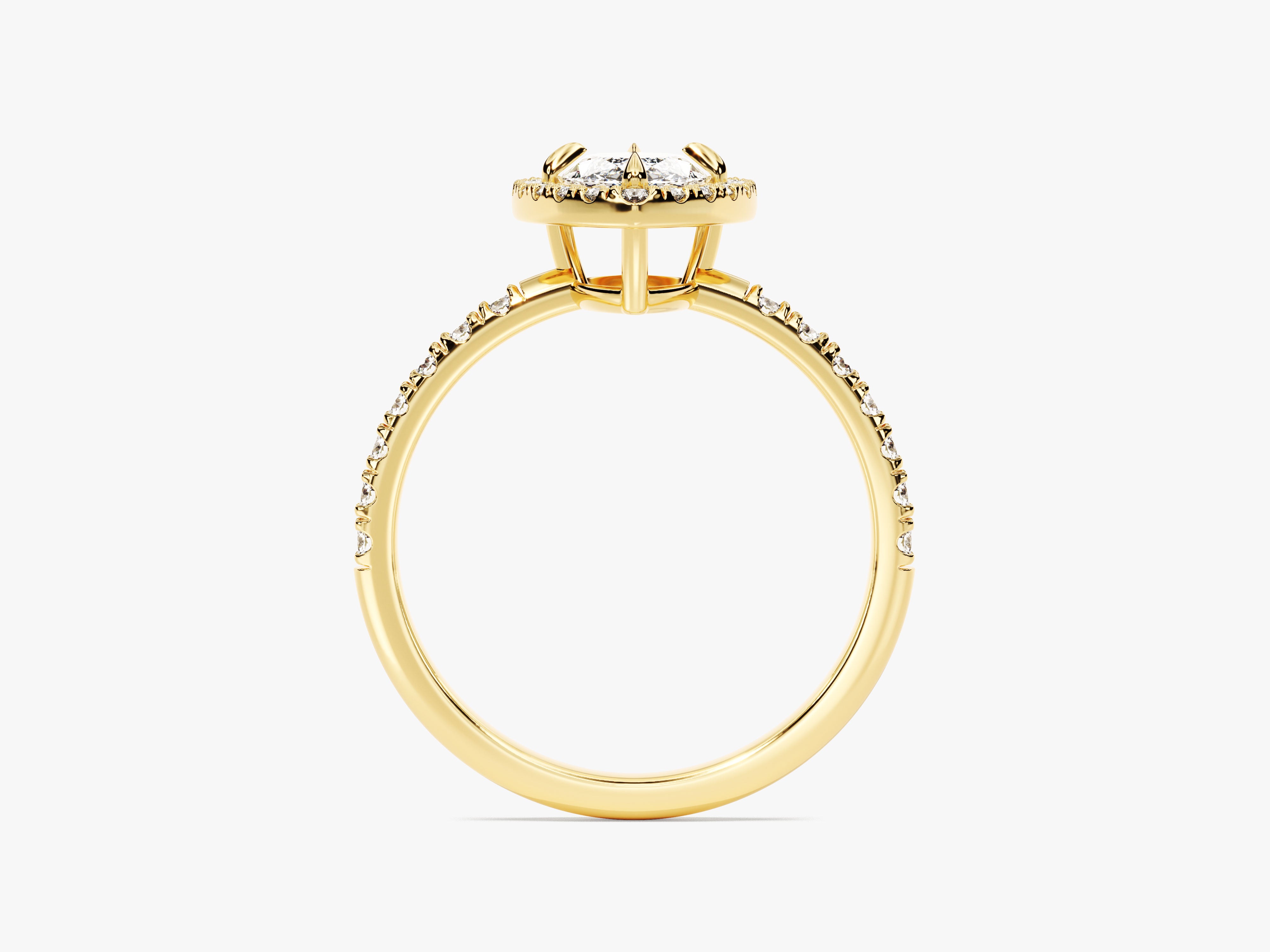 Gold diamond engagement ring with halo setting