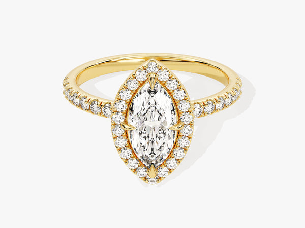 Marquise Halo Moissanite Engagement Ring with Pave Set Side Stones (1.00 CT)