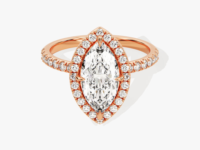 Marquise Halo Lab Grown Diamond Engagement Ring with Pave Set Side Stones (1.50 CT)