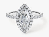 Marquise Halo Lab Grown Diamond Engagement Ring with Pave Set Side Stones (1.50 CT)