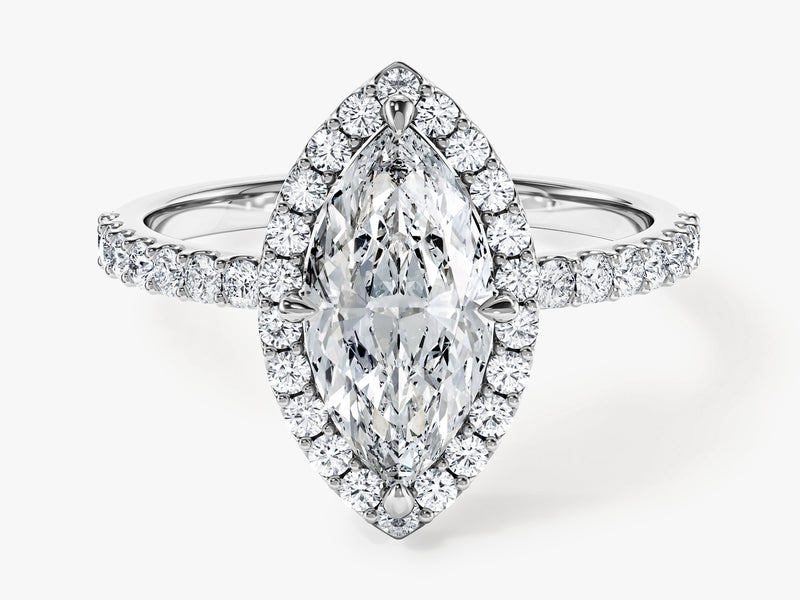 Marquise Halo Moissanite Engagement Ring with Pave Set Side Stones (1.50 CT)