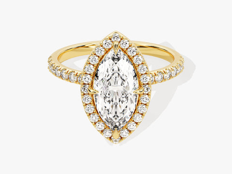 Marquise Halo Moissanite Engagement Ring with Pave Set Side Stones (1.50 CT)