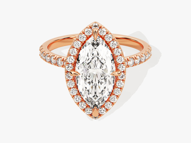 Marquise Halo Moissanite Engagement Ring with Pave Set Side Stones (2.00 CT)