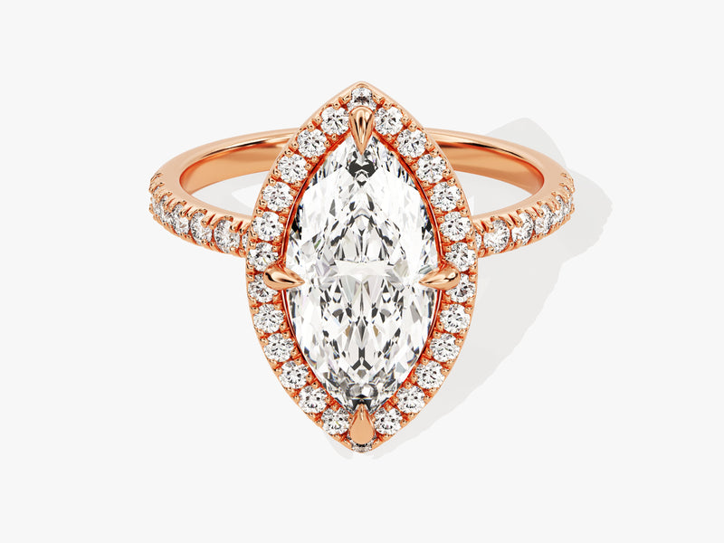 Marquise Halo Lab Grown Diamond Engagement Ring with Pave Set Side Stones (2.00 CT)