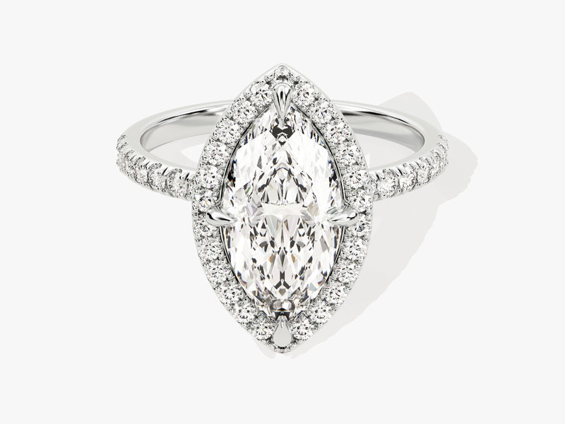 Marquise Halo Lab Grown Diamond Engagement Ring with Pave Set Side Stones (2.00 CT)