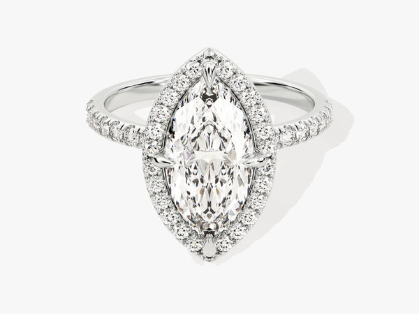 Marquise Halo Moissanite Engagement Ring with Pave Set Side Stones (2.00 CT)