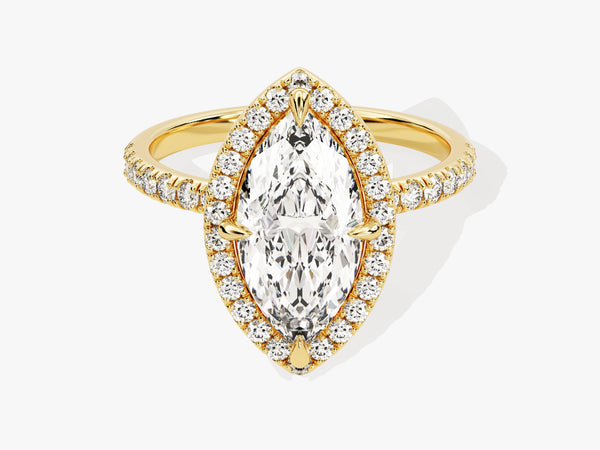 Marquise Halo Diamond Engagement Ring with Pave Set Side Stones (2.00 CT)